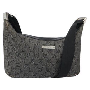 Authentic GUCCI GG Canvas Shoulder Bag Black Silver 35098